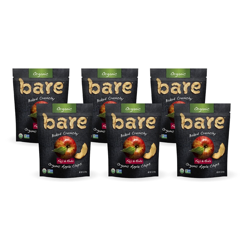 Bare Baked Crunchy Organic Apple Chips, Fuji & Reds, Gluten Free, 3 Ounce Bag, 6 Count