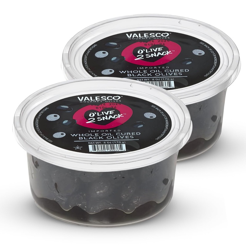 Valesco Whole Oil Cured Black Olives For Snacking, Salads & Charcuterie Boards (6 Oz) Pack Of 2