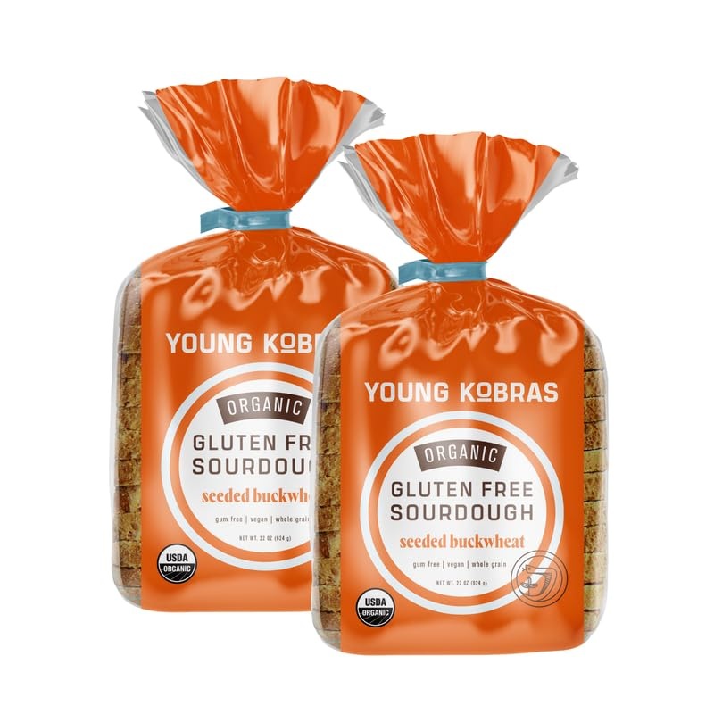 Young Kobras Organic, Gluten-Free Seeded Buckwheat Sourdough Bread 22Oz (2-Pack) - Allergen Friendly, Vegan, Gum-Free, Simple In