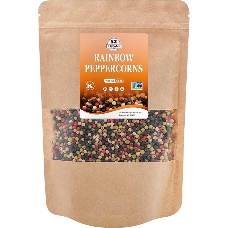 52Usa Rainbow Peppercorns, 12Oz, Peppercorn For Grinder Refill, Non-Gmo, Kosher, Whole White & Red & Black Peppercorns, Packed T