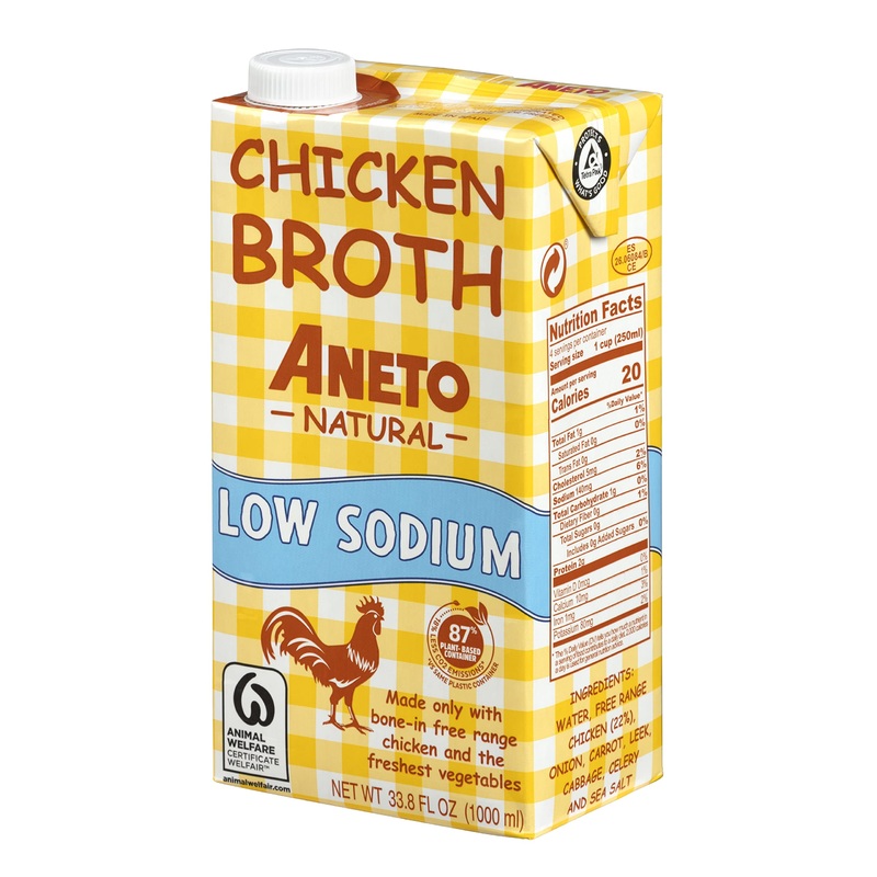 Aneto 100% Natural Low Sodium Chicken Broth, 34 Fl Oz (Pack Of 6)