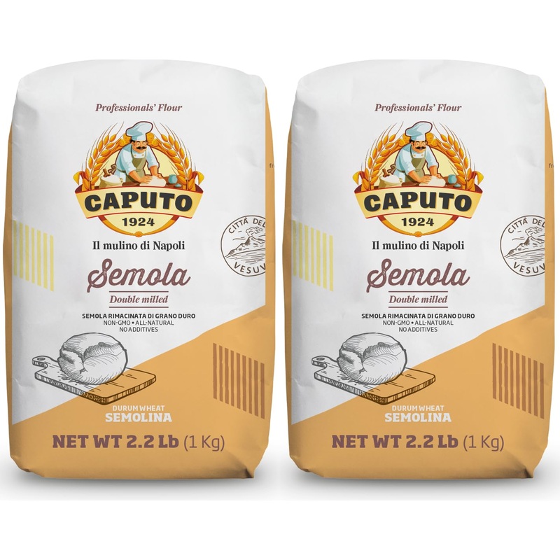 Antimo Caputo Semolina Flour 2.2 Lb (Pack Of 2) Bulk Italian Durum Semola Flour - All Natural Dough For Fresh Pasta
