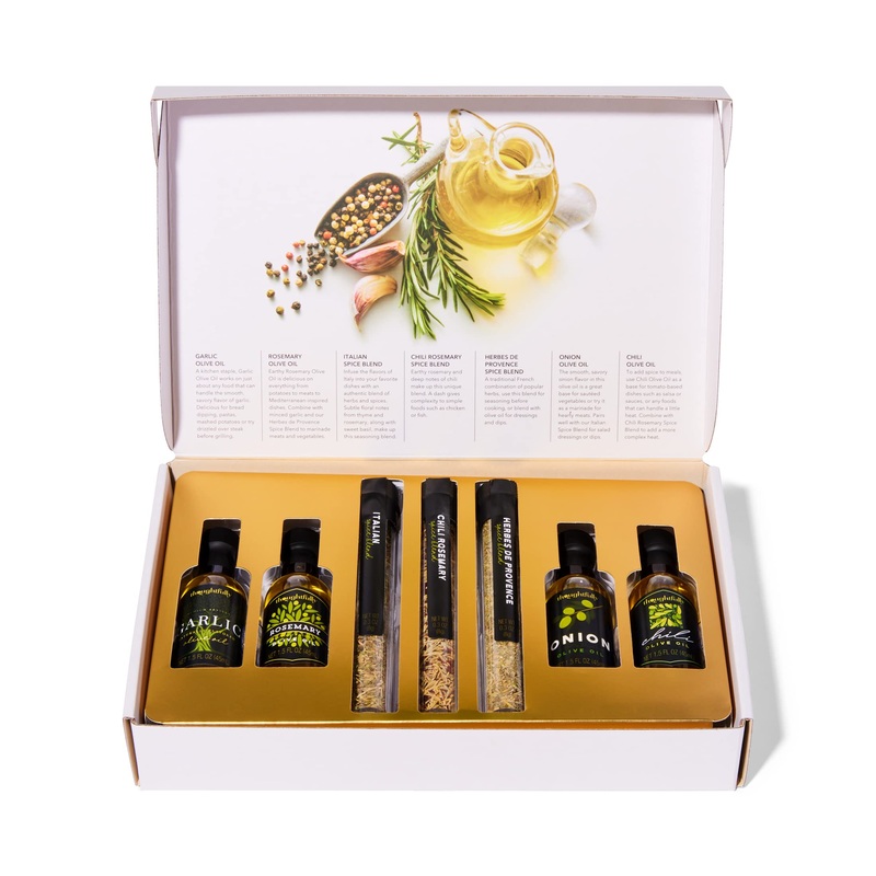 Thoughtfully Gourmet, Olive Oil Spice Infusion Gift Set, Premium Cold Pressed Extra-Virgin Olive Oil From Spain, Includes 4 Flav