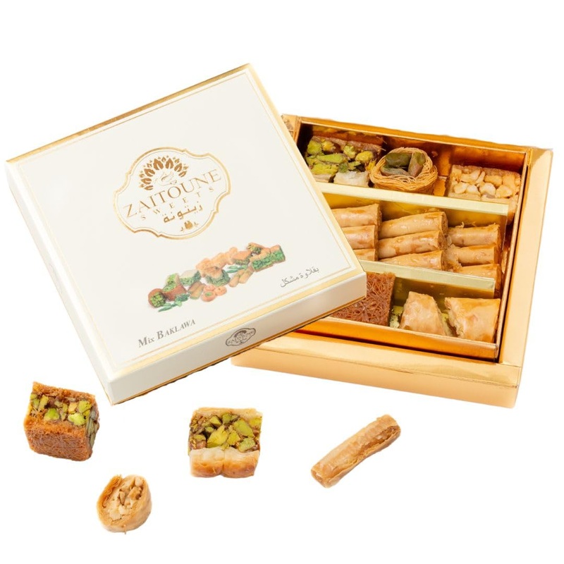 Zaitoune Cashew & Pistachio Baklava Selection Box - 0.22 Lb | Traditional Luxury Pastry | Arabic Dessert With Authentic Flavors