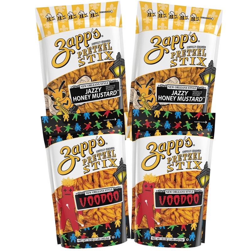 Zapp'S Seasoned Pretzel Stix, 16Oz. Pouch Variety Pack (Pack Of 4), Voodoo & Jazzy Honey Mustard Flavors