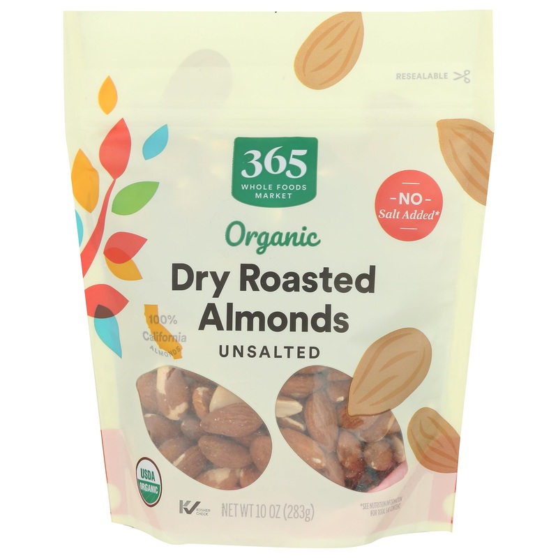 365 By Whole Foods Market, Organic Dry Roasted & Unsalted Almonds, 10 Ounce