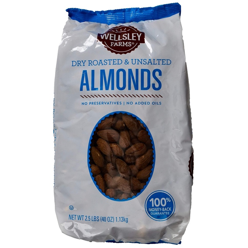 Wellsley Farms Unsalted Almonds Dry Roasted, 40 Ounce