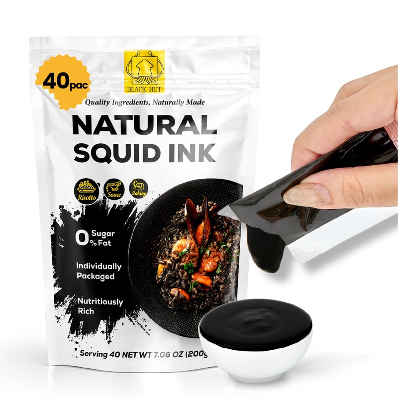 (5G X 40 Pack) Black Hut Squid Ink, Food Coloring Tinta Calamari For Rice Noodles Pasta Spaghetti Risotto, Cuttlefish Ink For Ba