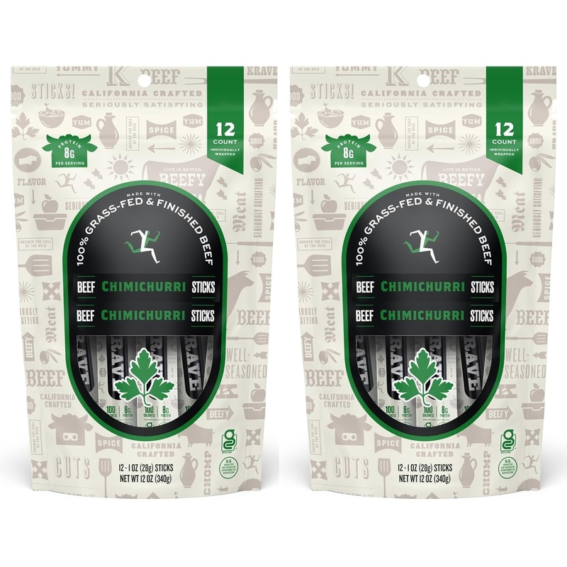 (Pack Of 2) Beef Sticks, Chimichurri (12 Sticks X 1 Oz/Stick), Net Weight 12 Ounce- 100% Grass Fed Beef, 100 Calories Per Stick,