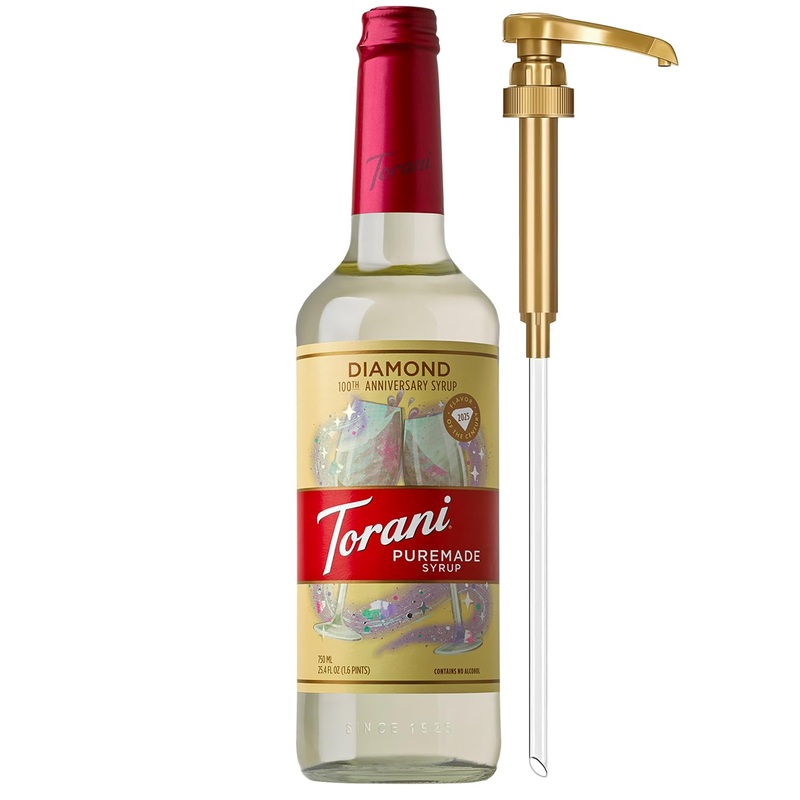 Torani Puremade Diamond Anniversary Syrup For Drinks, Bright & Crisp Bubbly Flavoring With Vanilla Notes, Glass Bottle With Pump