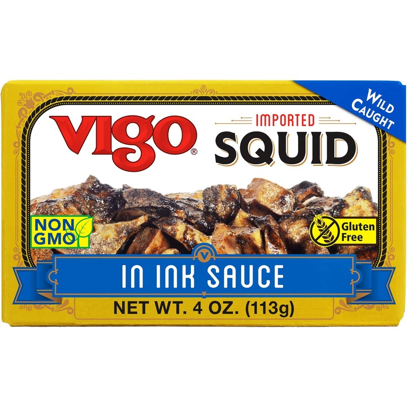 Vigo Premium Imported Canned Seafood, Squid In Ink Sauce, Specialty Flavored, Perfect For Recipes And Dishes (Squid In Ink Sauce