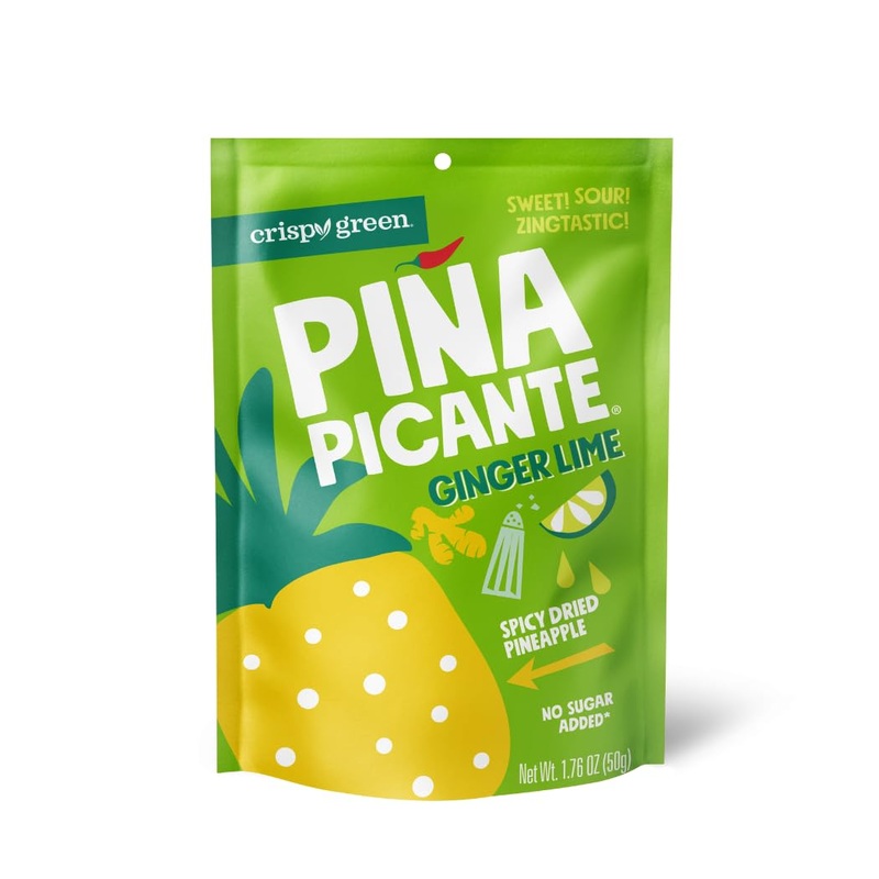 Crispy Green Pia Picante, Ginger Lime Dried Pineapple, Healthy Real Fruit Snacks, 1.76 Ounce, 12 Single Serve Bags