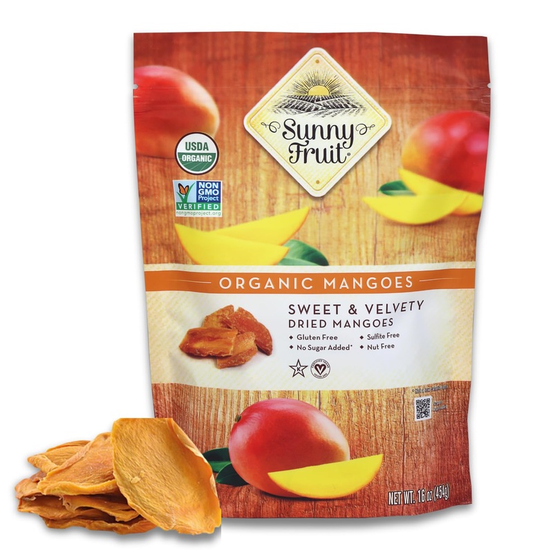 Sunny Fruit Soft Organic Dried Mangoes - 1 Pound Bulk Bag | Healthy, Sweet Snack | Non-Gmo, Vegan, Halal, Kosher, No Preservativ