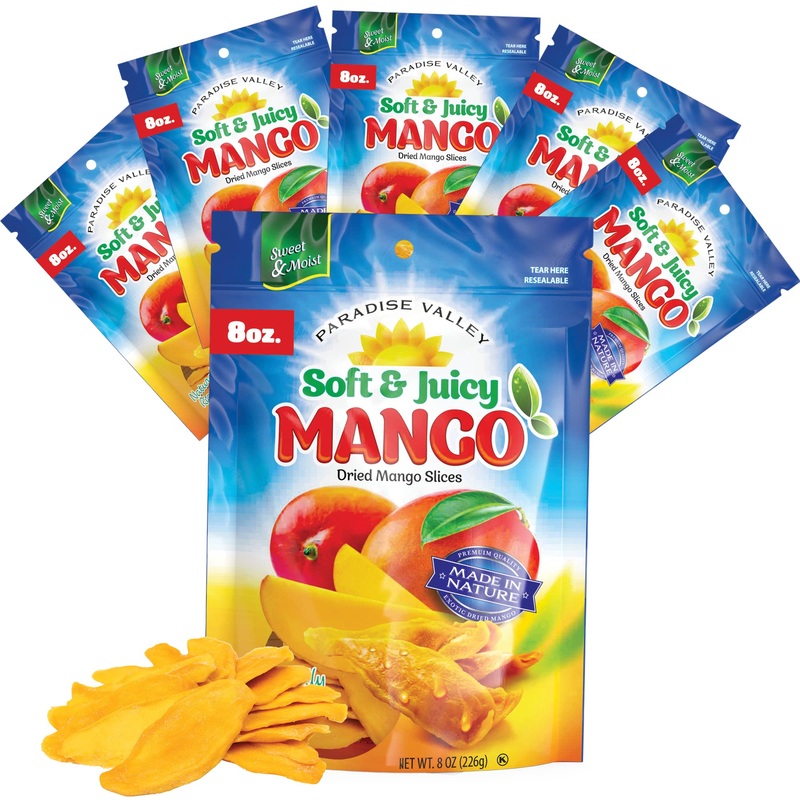Dried Mango Slices - Delicious Texture Soft & Juicy Low Sugar Added Dried Mango - Naturally Ripened Mangos -Gluten Free Dry Mang