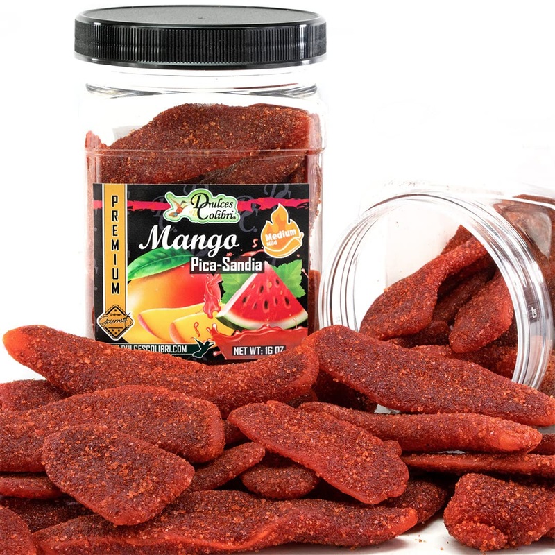 Dulces Colibri - Mango Pica-Sandia | Premium | Medium Mild | Family Size - 16Oz Jar | Mess Free | Soft Chewy Mango Slices |