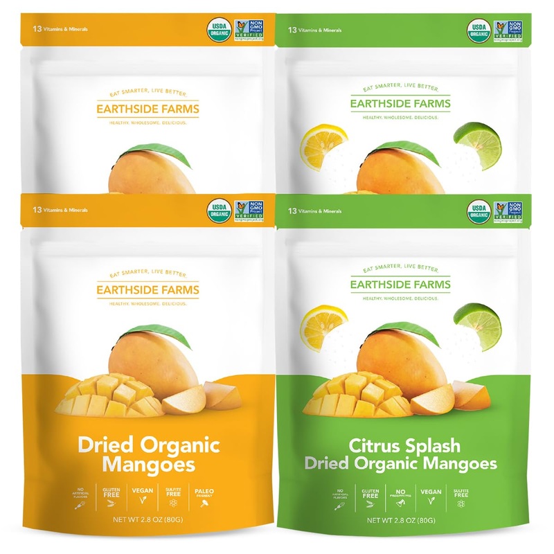 Earthside Farms Organic Dried Mango Variety Pack, Organic And Citrus Splash Dried Mangoes, Gluten Free, No Added Sugar, Naturall
