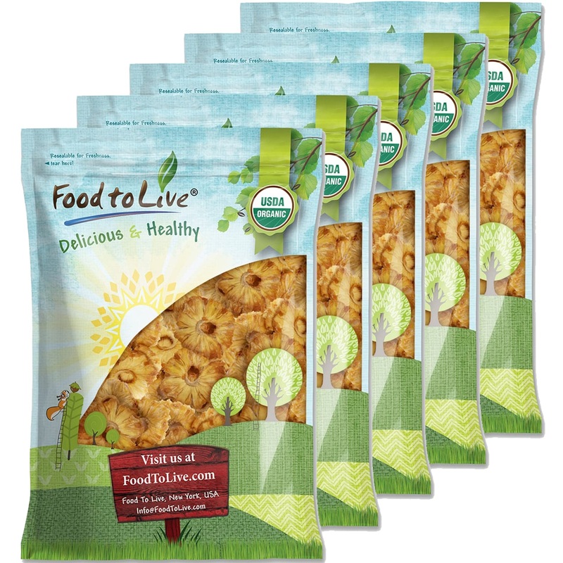 Food To Live Organic Dried Pineapple Rings, 25 Pounds - Non-Gmo, Flavorful Chewy Fruit Snack, Vegan, Unsulfured, No Sugar Added,
