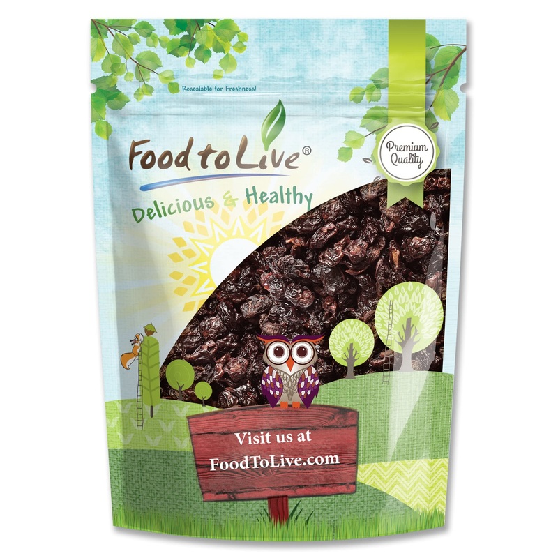 Food To Live Sun-Dried Dark Sweet Cherries, 8 Ounces - Unsweetened Whole Raw Pitted Fruits, Unsulfured, No Added Oil, Sugar Or P