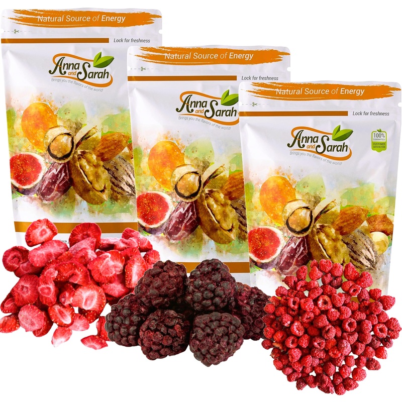 Freeze Dried Fruit 3 Variety, Sliced Strawberries 2 Oz, Whole Raspberry 2 Oz, Whole Blackberry 2 Oz, 100% Natural Fruit, Great F