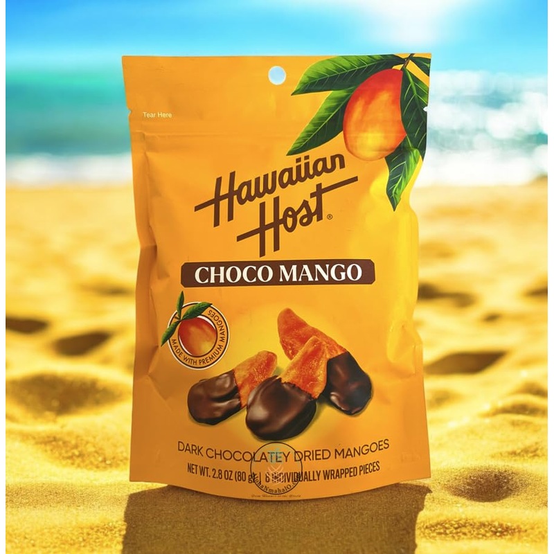 Hawaiian Host Choco Mango - Dark Chocolate Dipped Dried Mango Slices - Tropical Gourmet Snack - 2.8Oz (80G) - Individually Wrapp