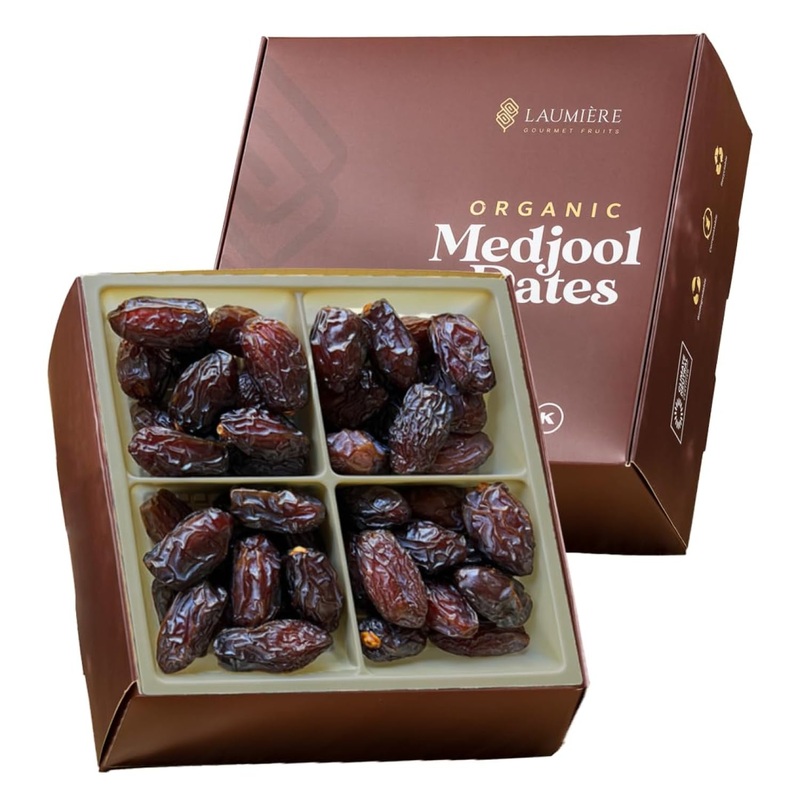 Laumiere Gourmet Fruits - Organic Jumbo Medjool Dates - Halal - 4.4 Lbs - Hygienic Tray Pack - Sealed With Nitrogen - Produced A
