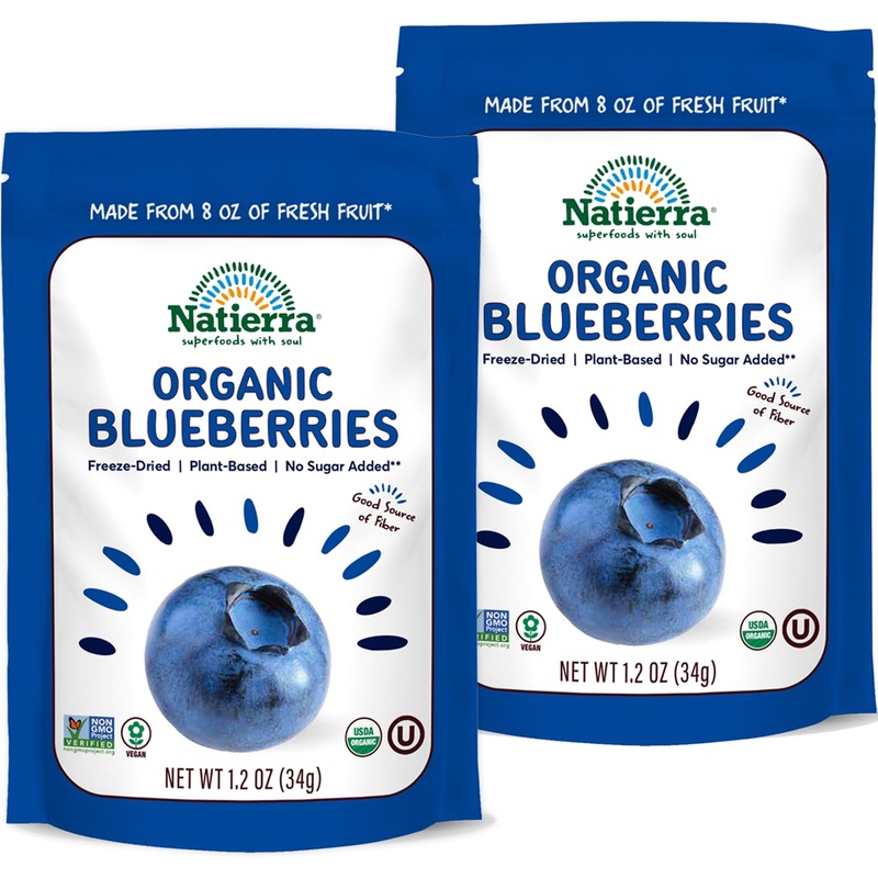 Natierra Organic Freeze-Dried Blueberries | Non-Gmo & Vegan Blueberry | 1.2 Ounce (Pack Of 2)