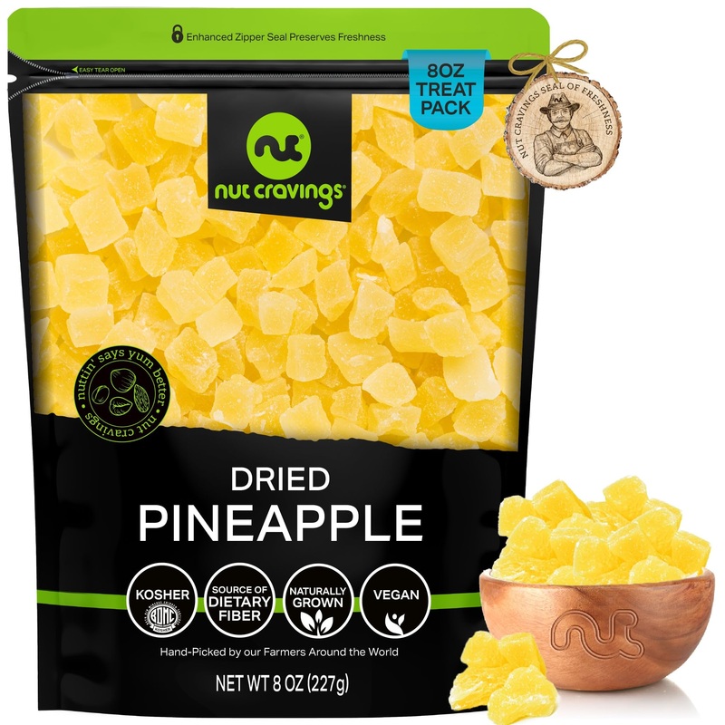 Nut Cravings Dry Fruits - Sun Dried Pineapple Chunks, With Sugar Added (8Oz - 1 Pack) Packed Fresh In Resealable Bag - Sweet Sna