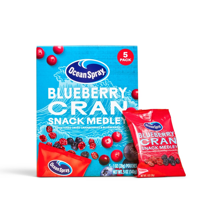 Ocean Spray Blueberry Cran Snack Medley, Cranberry And Blueberry Dried Fruit Snack, 1 Oz Pouches, 5 Count (Pack Of 10)