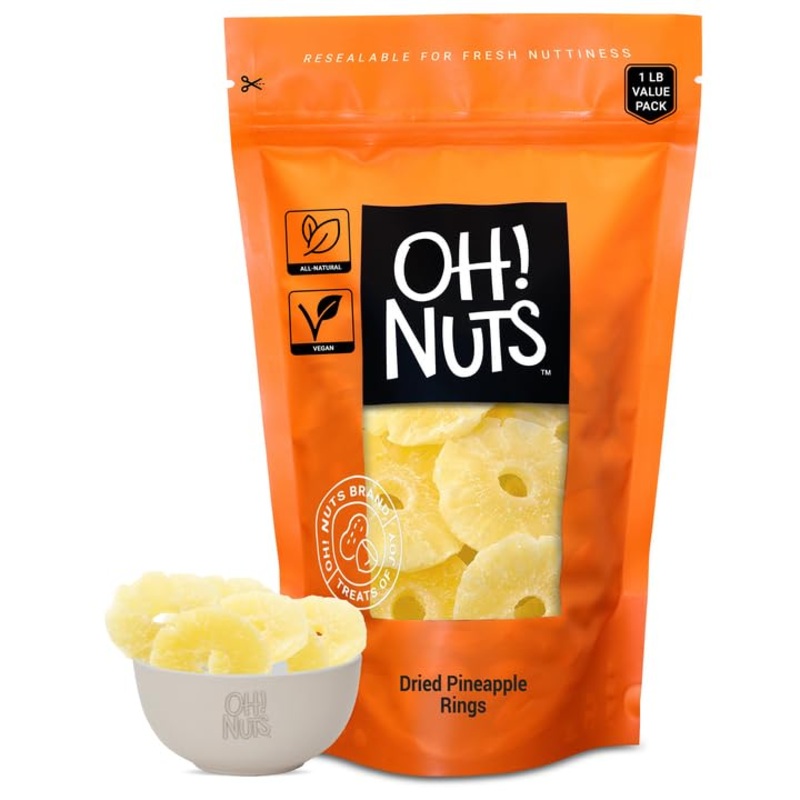 Oh! Nuts Dried Pineapple - 1 Lb - Dried Fruit Rings - Organic Sweet - Dehydrated Fruit Bites - Packed In New York Zip-Seal Bag F