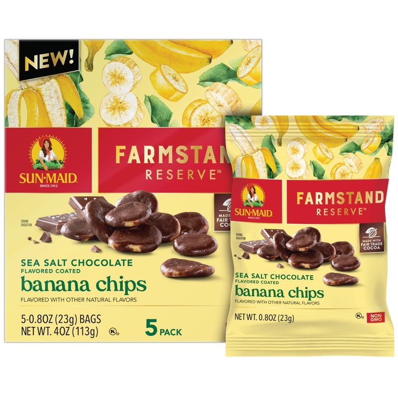 Sun-Maid Farmstand Reserve Sea Salt Chocolate Coated Banana Chips - (5 Pack) 0.8 Oz Snack Bag - Chocolate Covered Fruit Snack