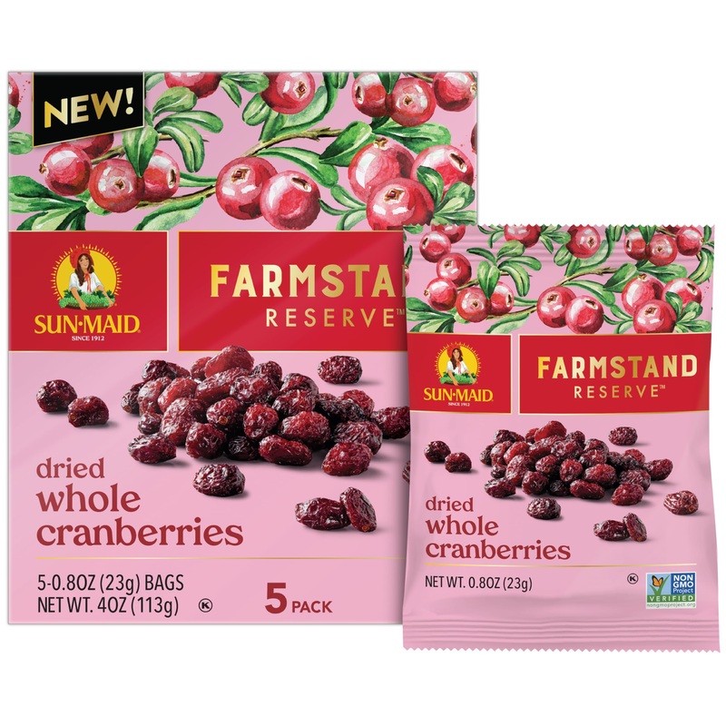 Sun-Maid Farmstand Reserve Whole Dried Cranberries - (5 Pack) 0.8 Oz Snack Bag - Dried Fruit Snack For Natural Sweeteners