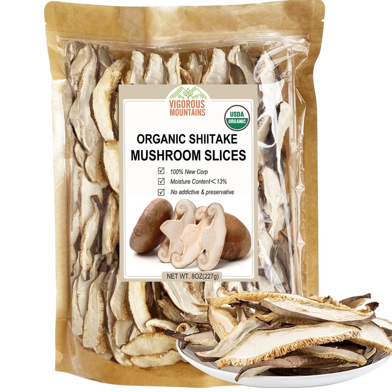Vigorous Mountains Organic Shiitake Mushrooms Sliced, Great Size Fresh Texture Rehydrate Quickly, Dried Shiitake Mushrooms For C