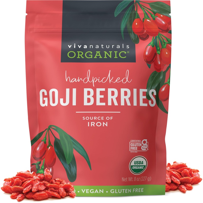 Viva Naturals Organic Dried Goji Berries, 8 oz Non-GMO & Vegan, Perfect for Smoothies, Baking, Tea & Snacks
