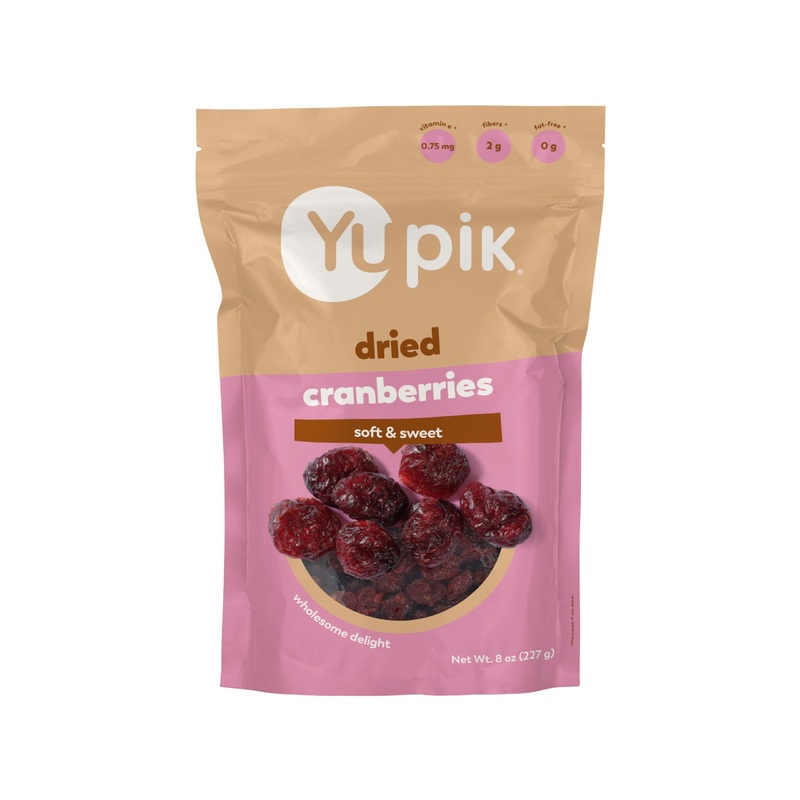 Yupik Dried Cranberries, 8 Oz, Gluten-Free, Kosher, Dried Fruits, Whole Cranberries, Lightly Sweetened, Healthy Snacks