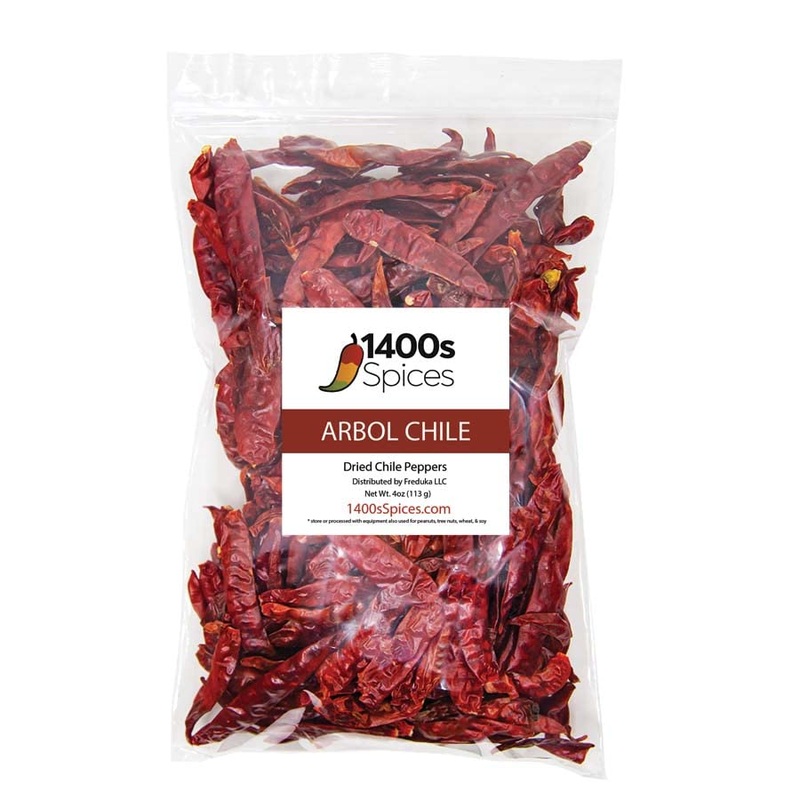 4Oz Dried Chile De Arbol, Dried Whole Red Chili Peppers By 1400S Spices