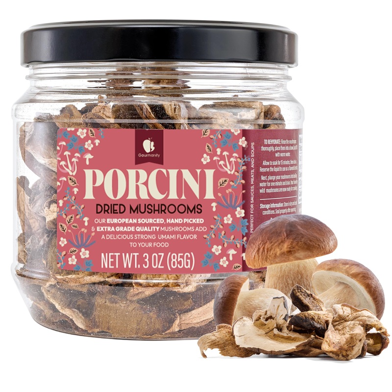 Gourmanity 3Oz Dried Porcini Mushrooms, Extra Grade European Dried Mushrooms, Umami Flavor Captured, Great For Cooking, Non Gmo