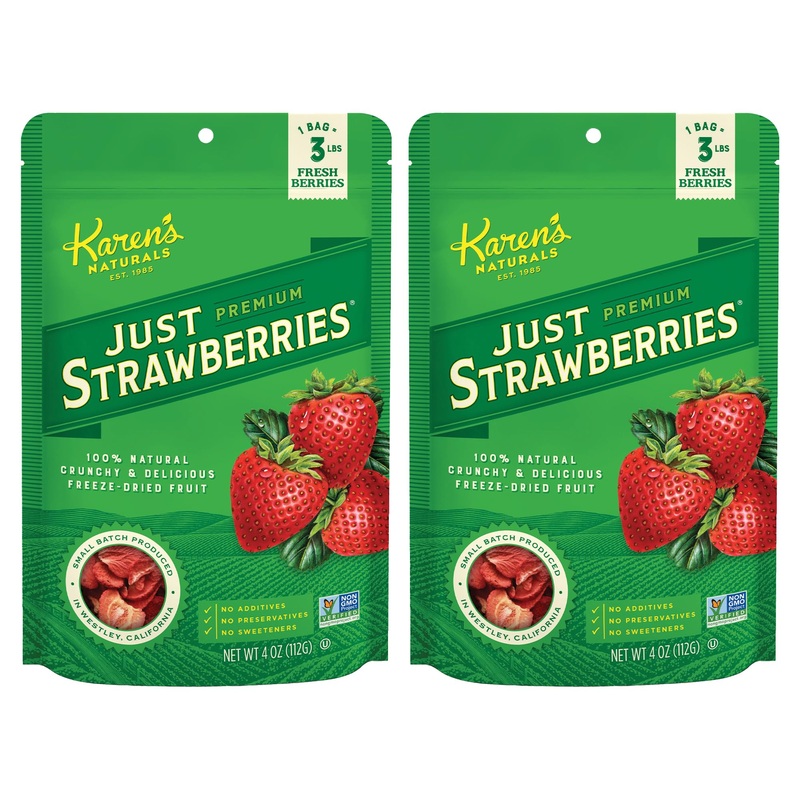Karen'S Naturals Freeze-Dried Strawberries, 4Oz, Pack Of 2 - Flavor Packed Freeze Dried Fruit Snack, Crunchy Strawberries, Healt