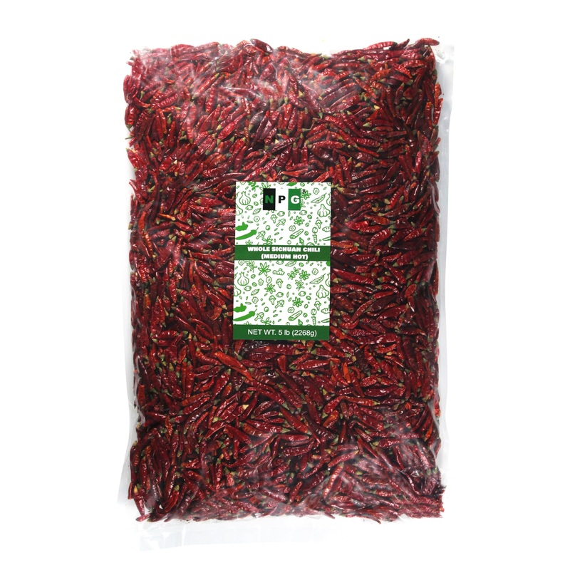 Npg Dried Sichuan Red Chili Peppers Whole 5 Pound, Medium Hot, Capsicum Annuum Used In Mexican, Chinese, Thai Dishes, Premium Sz