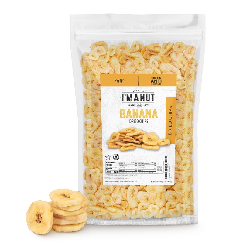Premium Dried Banana Chips 64Oz | Non-Gmo, Batch Tested Gluten & Peanut Free | Ethically Sourced For Guilt-Free Snacking | Fresh