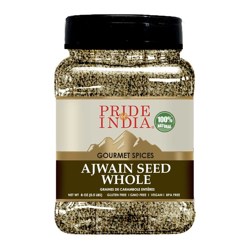 Pride Of India - Pack Of 6 - Ajwain Seed Whole 7 Oz (200 Gm) Medium Dual Sifter Jar | Gourmet Carom Seeds | Flavoring Agent For