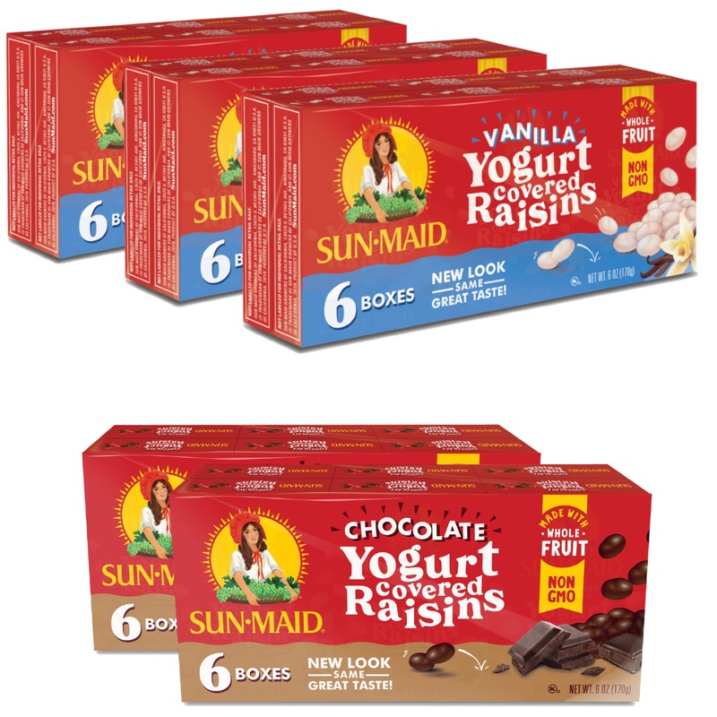 Sun-Maid  Yogurt Raisins Variety Pack (Pack Of 30), Vanilla (Pack Of 18), Chocolate (Pack Of 12), Dried Fruit, Non-Gmo, Healthy