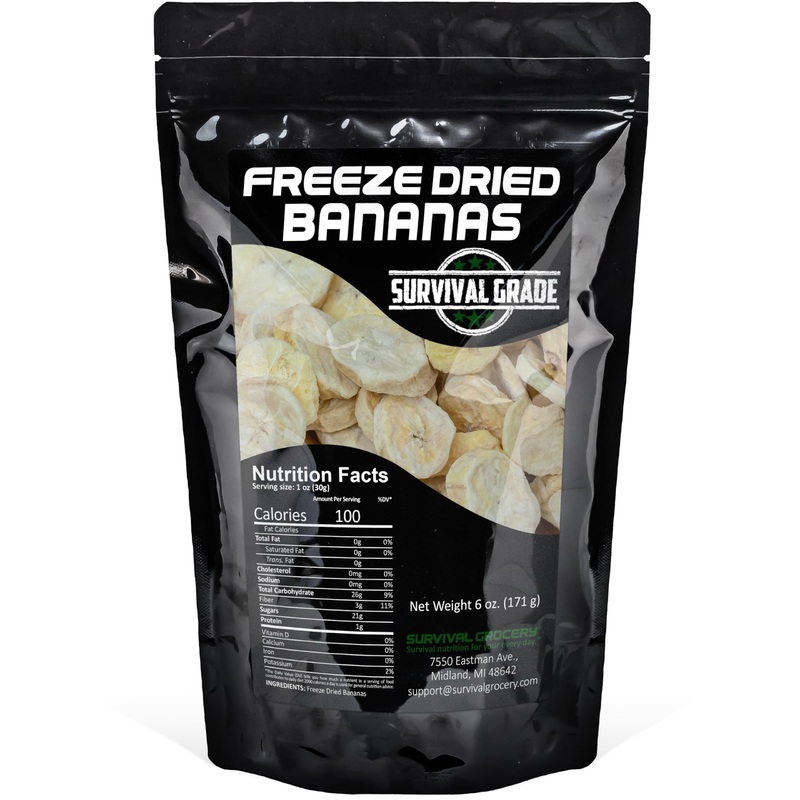 Survival Grocery Freeze Dried Bananas - Gluten-Free, Unsweetened Banana Chips - Vitamin C & Fiber Rich Snack, Long Shelf Life, N