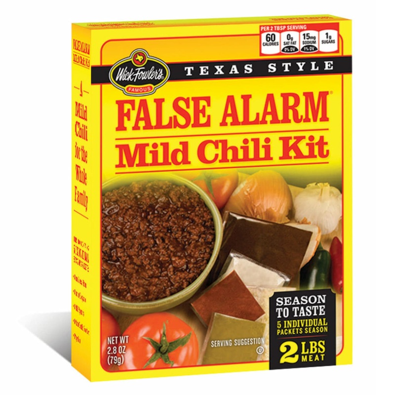 Wick Fowler'S False Alarm Mild Chili Kit, Texas Style Chili Seasoning Mix With Individual Packs Of Spices, 2.8Oz Box (Pack Of 1)