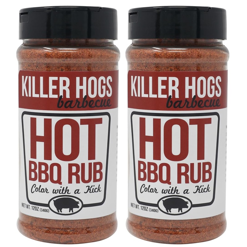Killer Hogs Hot Bbq Rub Pack Of 2 Bottles | Championship Grill Seasoning For Beef, Steak, Burgers, Pork, And Chicken | Contains