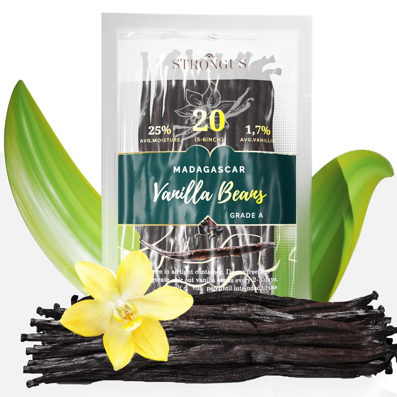 Madagascar Vanilla Beans - Vacuum Sealed Grade A Vanilla Pods - Rich, Creamy Flavor & Aroma -Great For For Baking, Homemade Extr