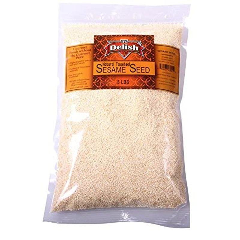 Natural Toasted Whole Sesame Seeds By It'S Delish - 5 Lbs Bulk Bag - Natural Gluten-Free Fresh Oven Roasted White Sesame - Resta