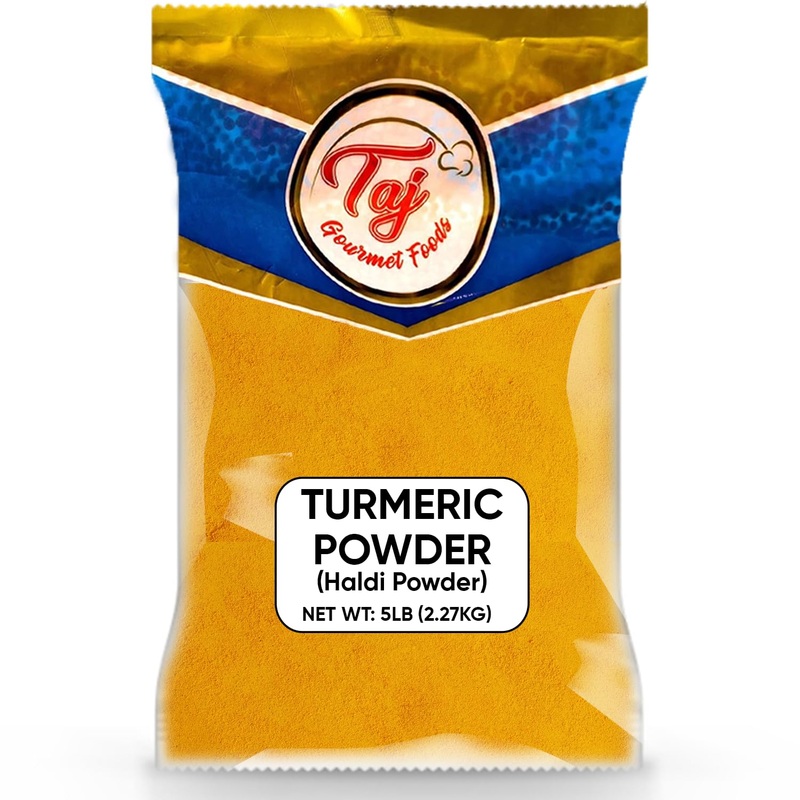 Taj Premium Indian Turmeric Haldi Powder, Curcumin Ground, (5-Pounds Jar) Bulk Packaging