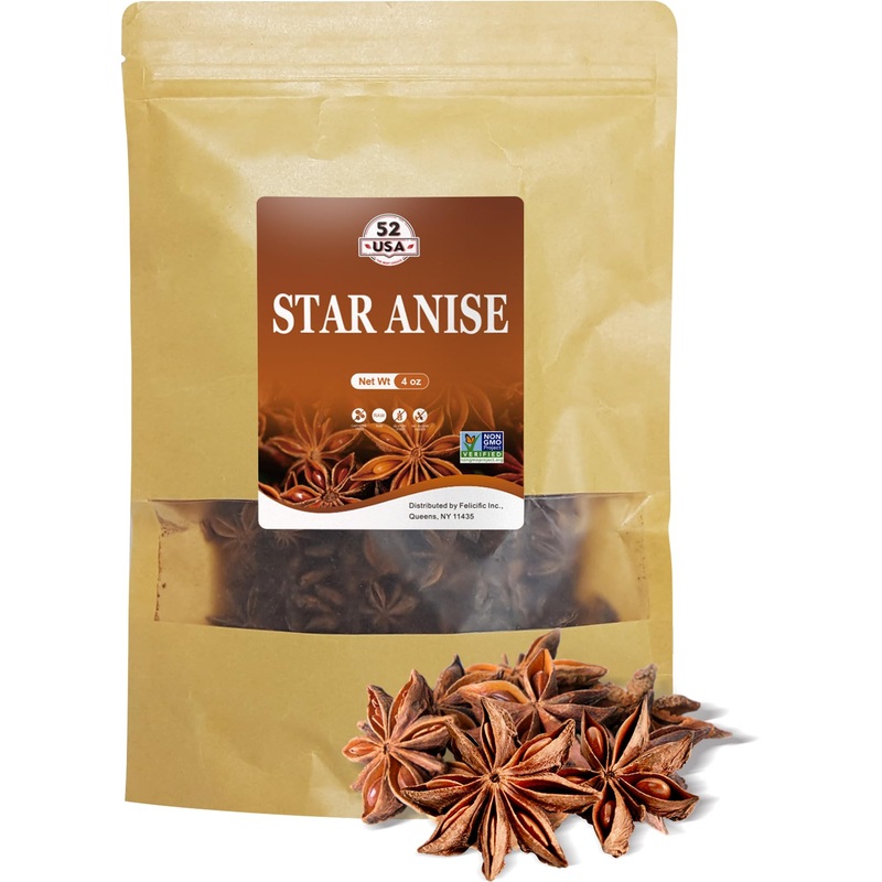 52Usa Star Anise, Star Anise Whole 4Oz (Pack Of 1), Non-Gmo Verified Chinese Star Anise, Dried Anise Spice