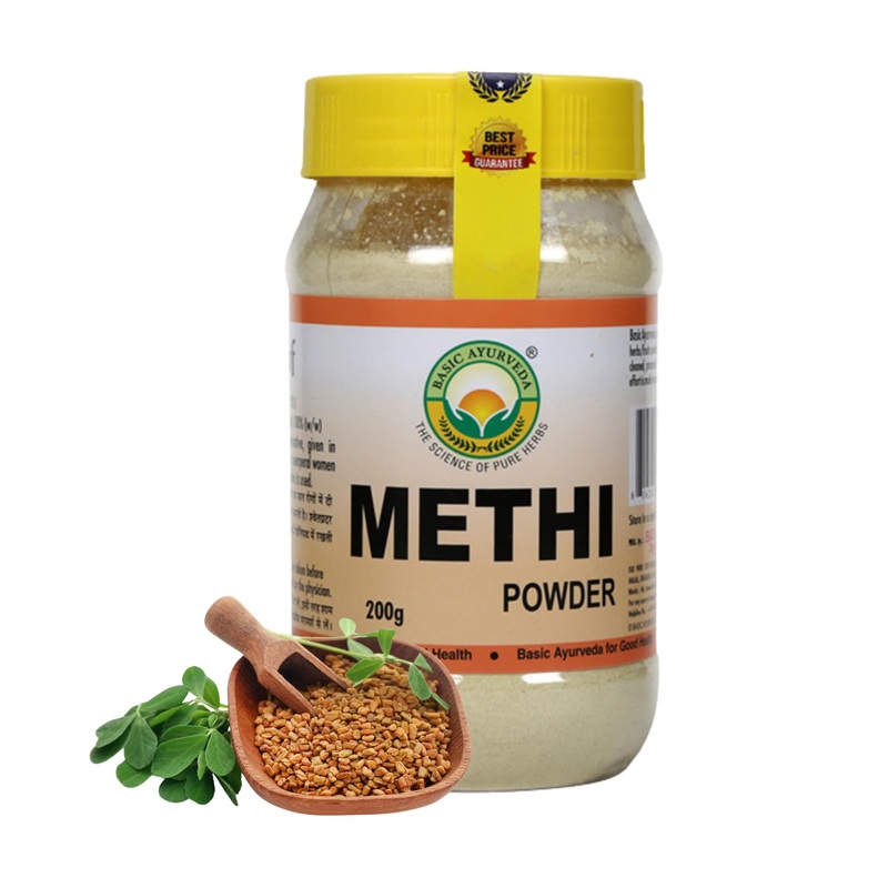 Basic Ayurveda Methi (Fenugreek) Powder - 7.05 Oz (200G) | Pure Ground Fenugreek For Culinary Use, Herbal Tea, Hair & Skin Care