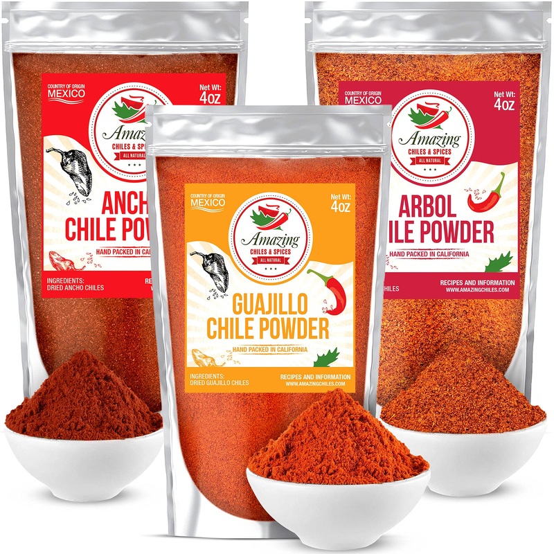 Chile Powder Variety Pack (12 Oz Total) - Ancho, Guajillo & Arbol For Authentic Mexican Flavor Pure Ground Dried Chiles For Mole